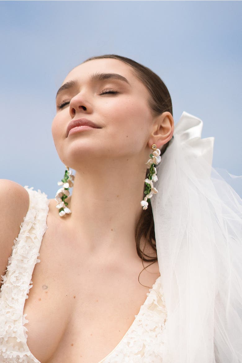Midori Pearl Earrings, Alternate, color, Gold