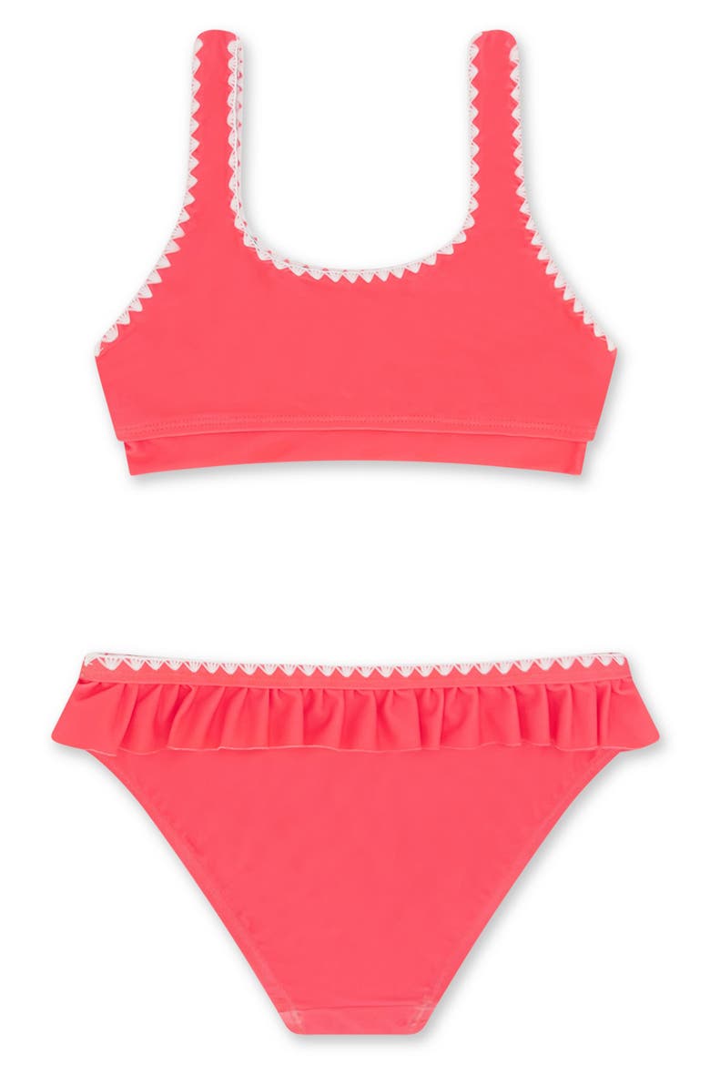 Kids' 4 The Frill of It Whipstitch Trim UPF 50+ Two-Piece Swimsuit, Alternate, color, CORAL SUN