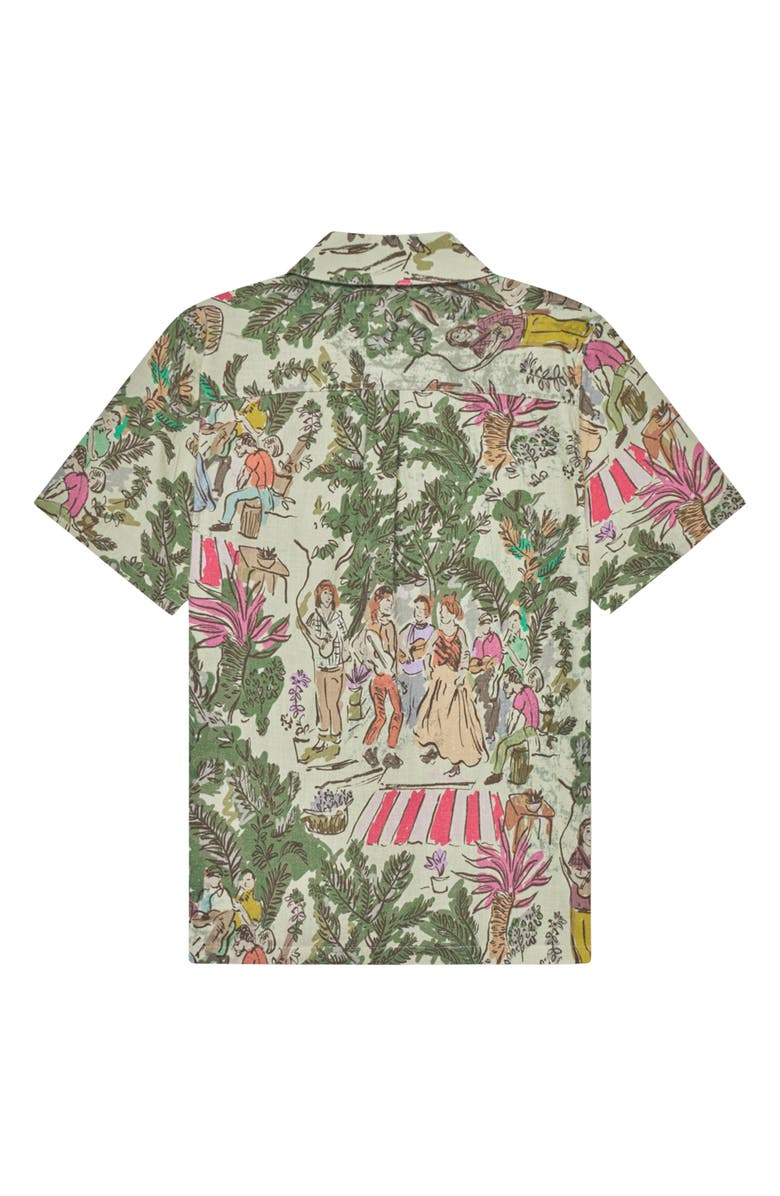 Les Deux Lukas Dancing Print Cotton Camp Shirt, Alternate, color, Oil Green