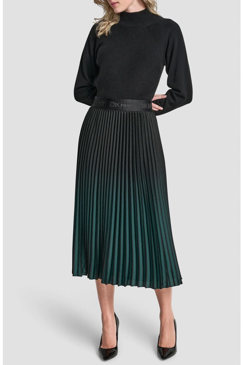 Foil Ombré Pleated Midi Skirt, Alternate, color, BLACK/ATLANTIC GREEN