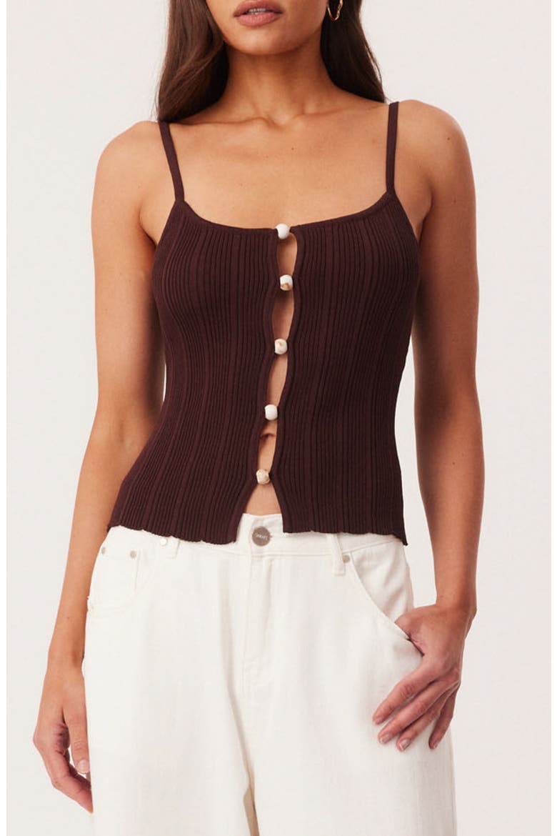 Odessa Bead Lined Rib Camisole, Main, color, CHOCOLATE