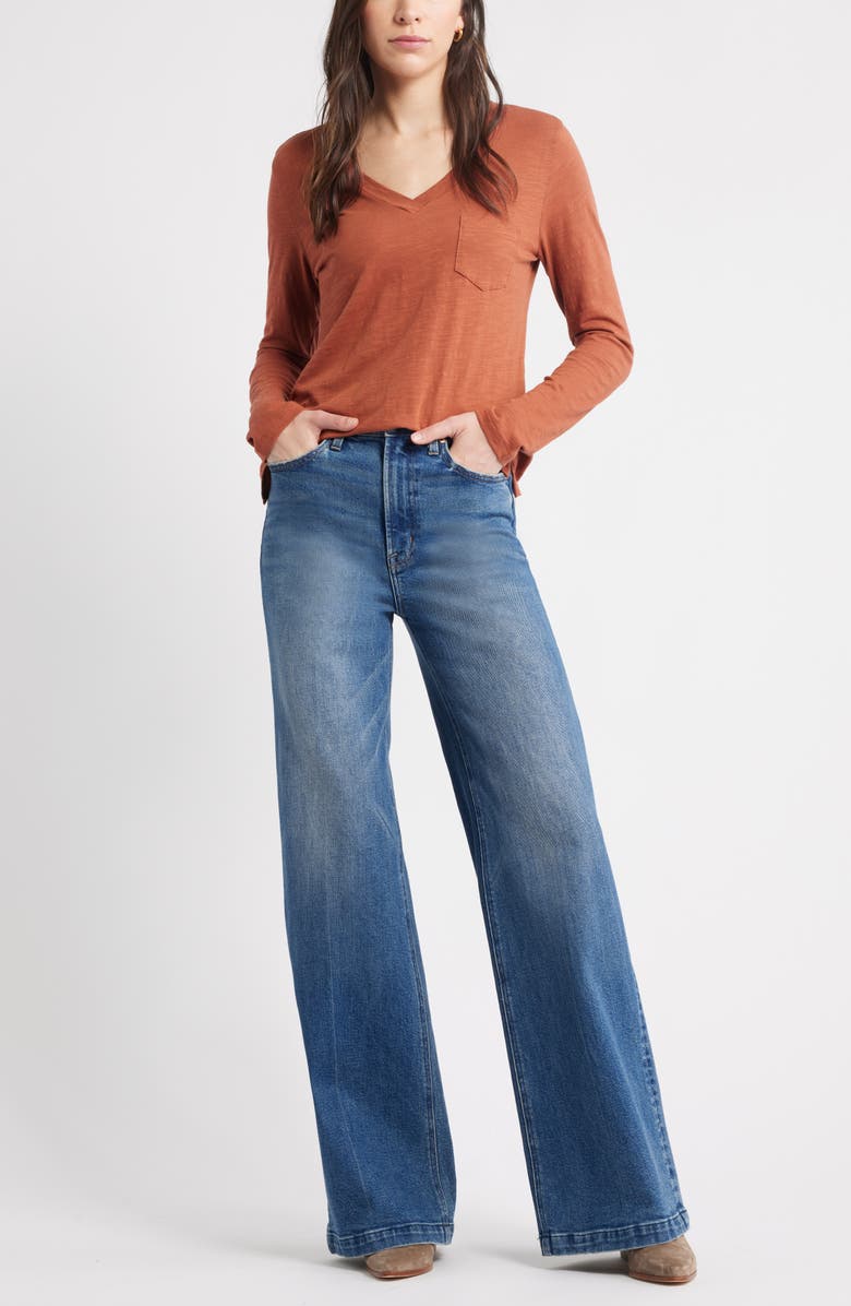 Caslon<sup>®</sup> Long Sleeve V-Neck T-Shirt, Alternate, color, Rust Sequoia