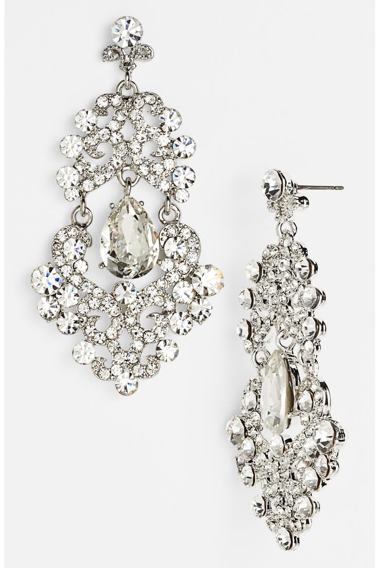 Ornate Chandelier Earrings, Main, color, CLEAR/ SILVER