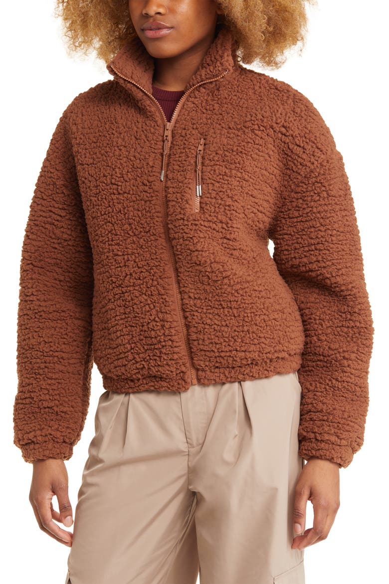 High Pile Fleece Zip-Up Jacket, Alternate, color, BROWN KONA