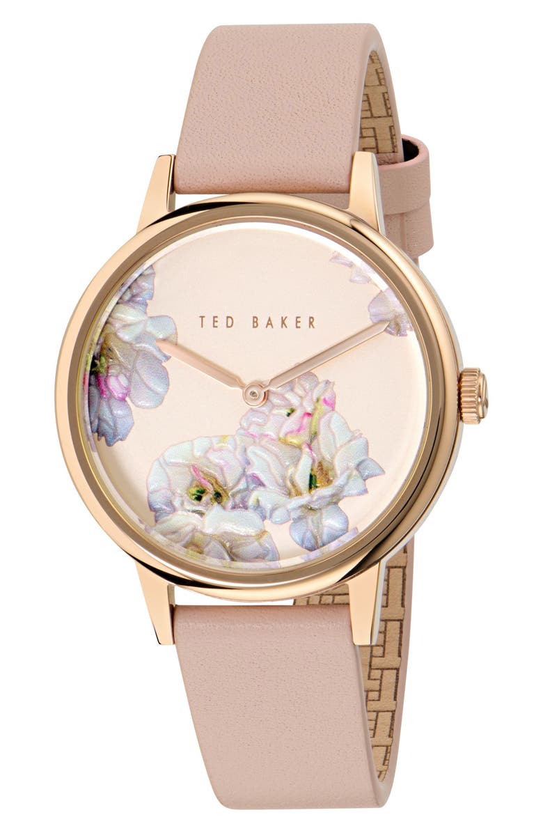 Ted Baker Phylipa Leather Strap Watch, 36mm, Main, color, Pink