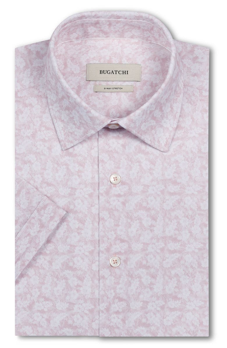 Bugatchi Miles OoohCotton<sup>®</sup> Floral Print Short Sleeve Button-Up Shirt, Alternate, color, Peach