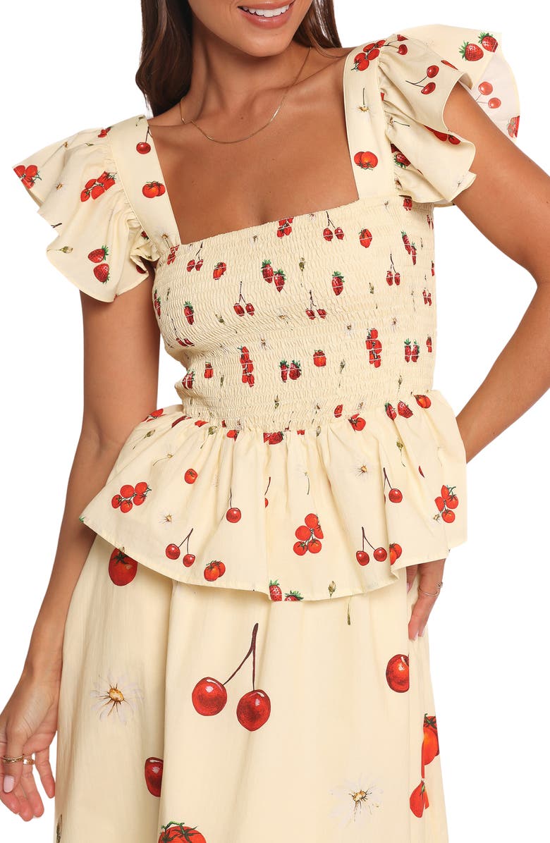 Petal & Pup Remira Smocked Ruffle Top, Main, color, Yellow Cherry