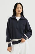 Brunello Cucinelli Cashmere English rib turtleneck sweater with half-zip and logo