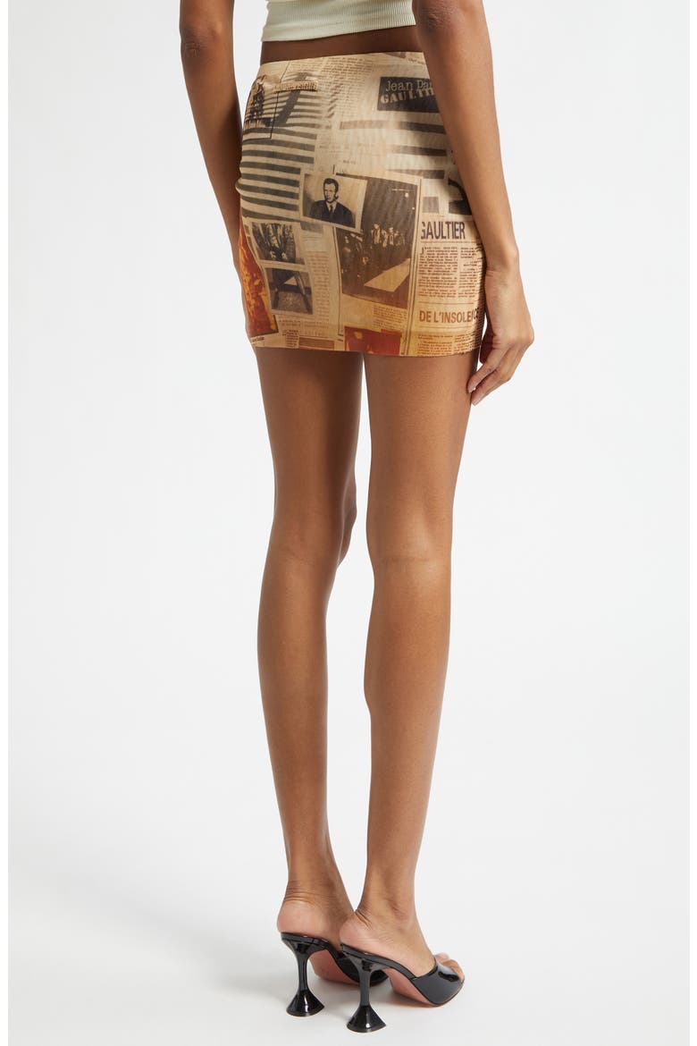Newspaper Print Mesh Miniskirt, Alternate, color, ECRU/ LIGHT GREY/ RED