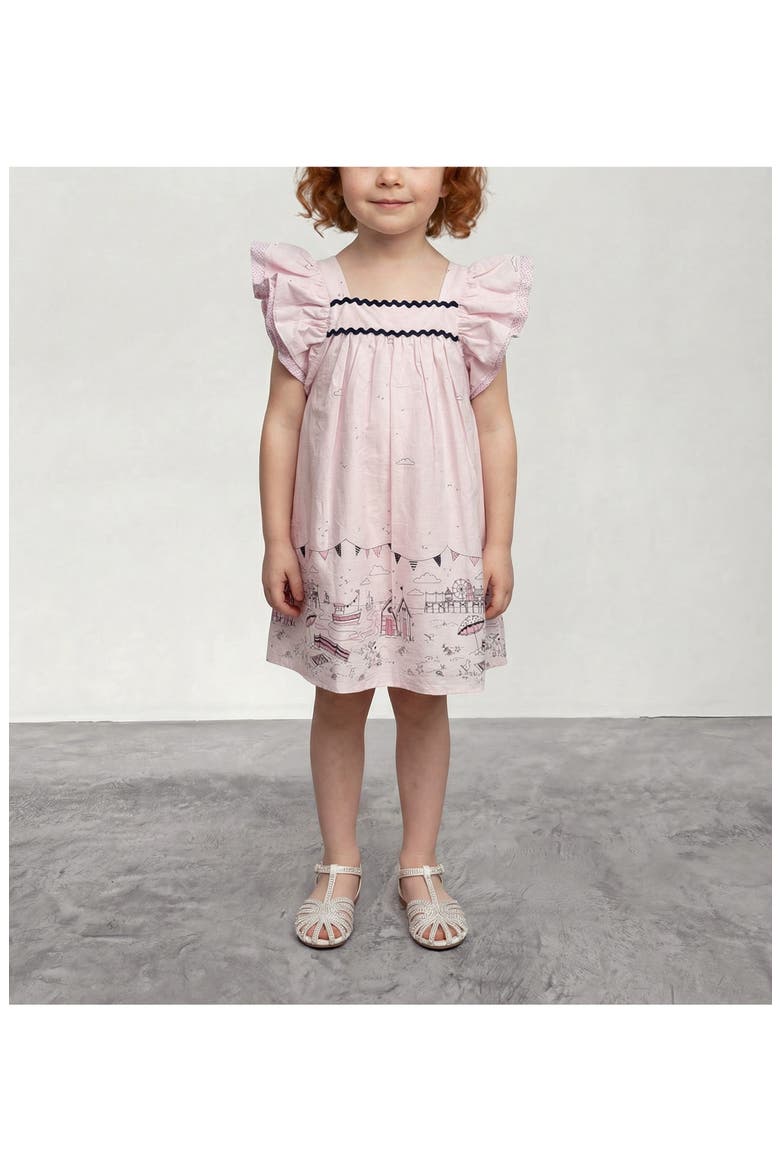 Kids' Beach Border Print Cotton Sundress, Alternate, color, PINK