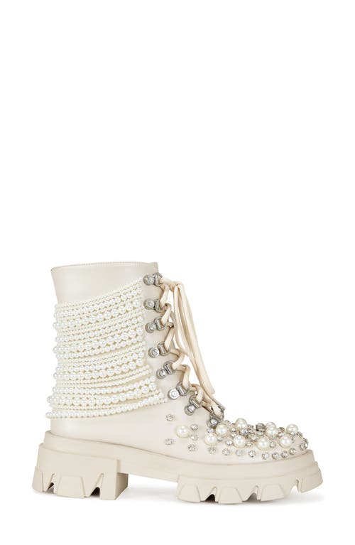 Azalea Wang Twinkley Embellished Combat Boot In White