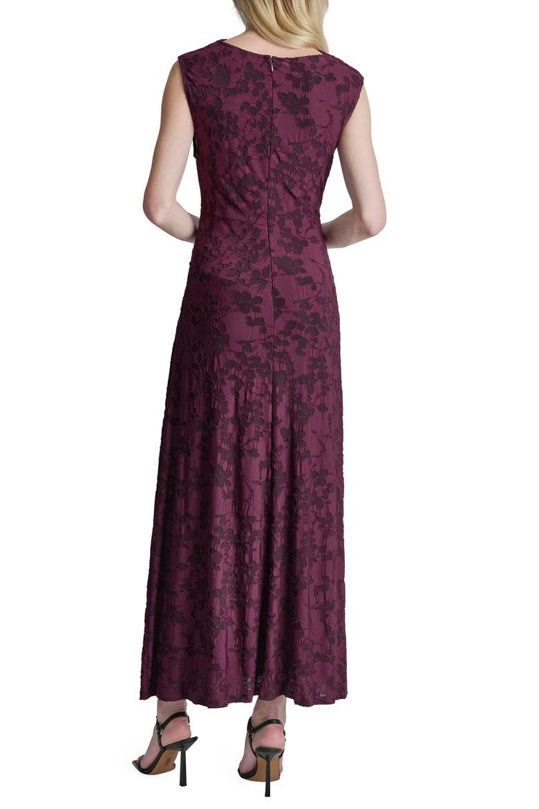 Sleeveless Side Ruched Jacquard Maxi Dress, Alternate, color, PLUM