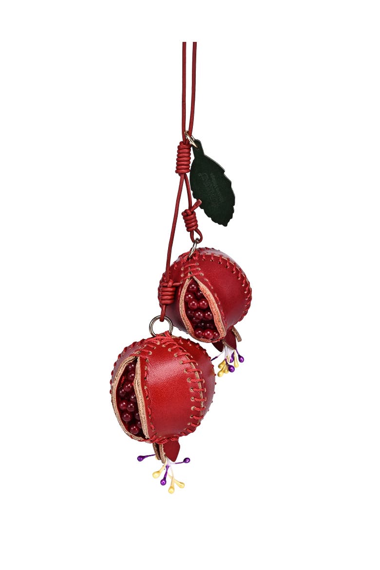 Pom Genuine Leather Botanical Fruit Charm, Main, color, Red
