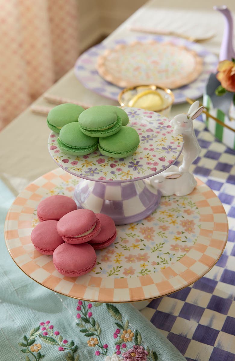 MACKENZIE CHILDS Posie Patch Small Ceramic Pedestal Platter, Alternate, color, Teal