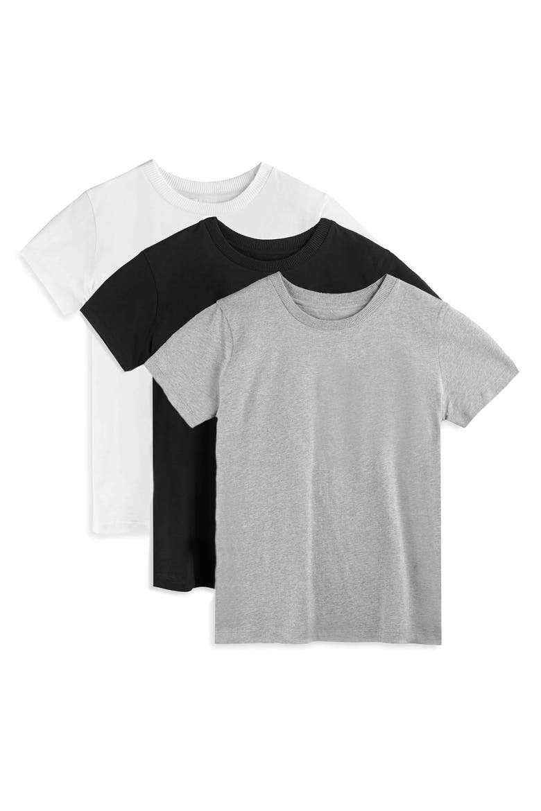 Organic Cotton Kids Short Sleeve T-Shirt 3-pack, Main, color, Black, White and Gray