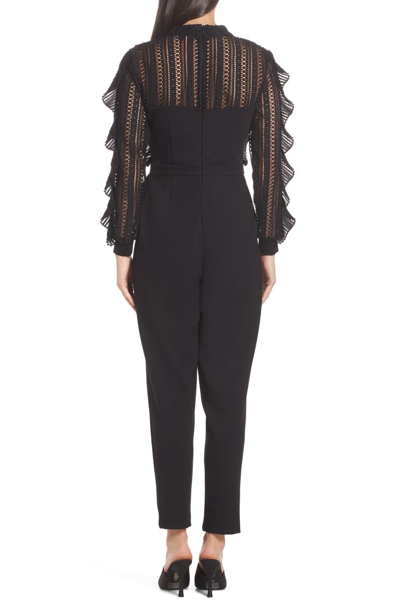 French Connection Patricia Lace Bodice Jumpsuit, Alternate, color, Black