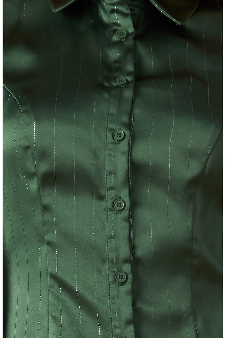 Long Sleeve Satin Button-Up Shirt, Alternate, color, EMERALD