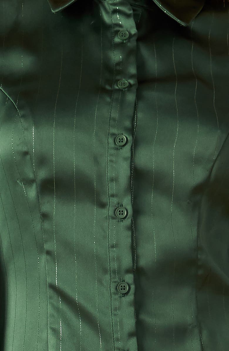 FLYING TOMATO Long Sleeve Satin Button-Up Shirt, Alternate, color, Emerald