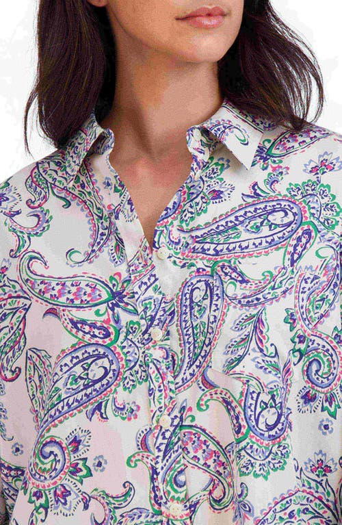 Foxcroft Paisley Print Cotton Blouse In White Multi Paisley