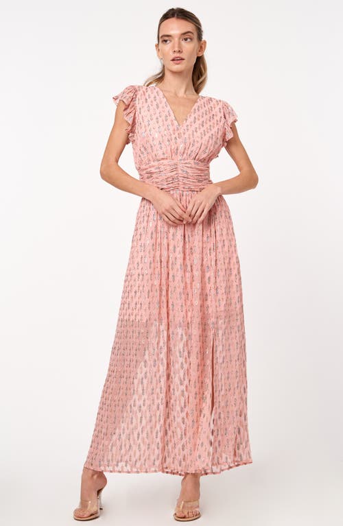 Shop Ciebon Jennsen Metallic Flutter Sleeve Maxi Dress