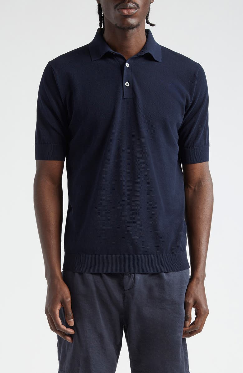 Thom Sweeney Cotton Air Crepe Polo, Main, color, Navy
