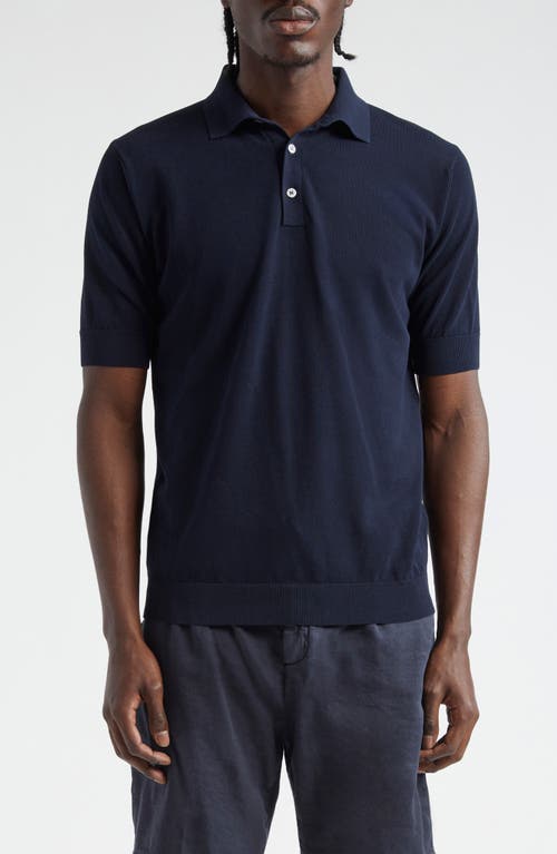 Thom Sweeney Cotton Air Crepe Polo in Navy  product