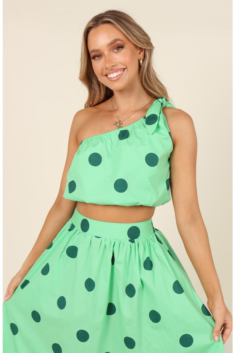 Philippa One-Shoulder Bubble Crop Top, Alternate, color, GREEN SPOT