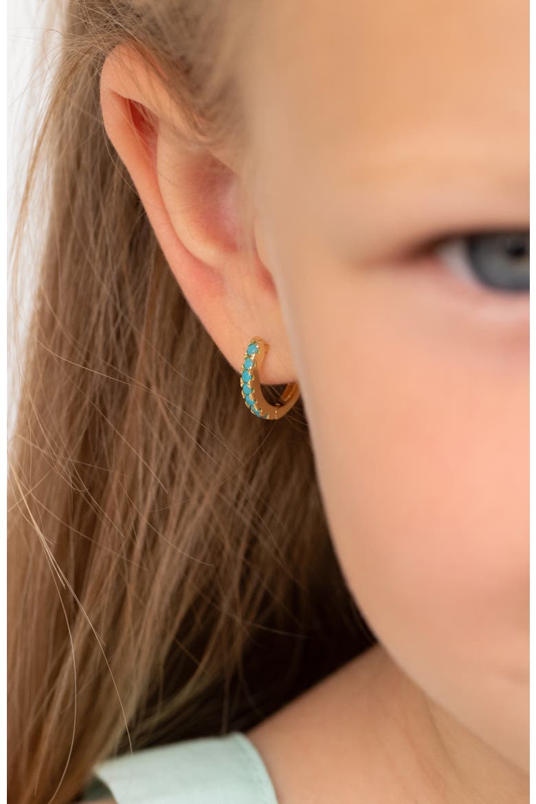 Small Multi Turquoise Huggie Plated Earrings, Alternate, color, Aqua Blue