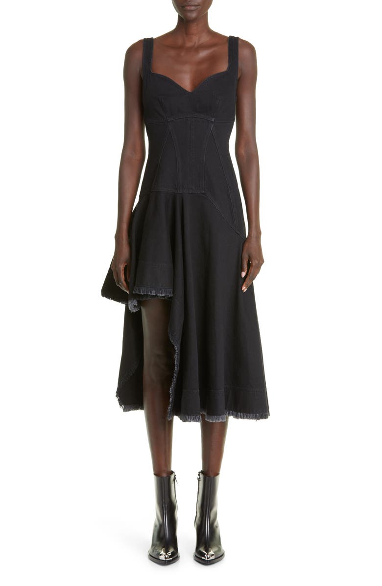 McQueen Asymmetric Denim Dress, Main, color, 