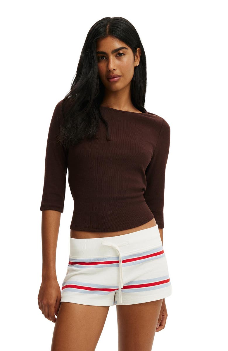 Cotton On Women's Micro Sweatshort, Main, color, Cream Red Blue Multi Stripe