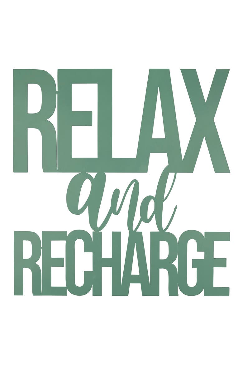 Relax & Recharge Metal Wall Art, Main, color, GREEN