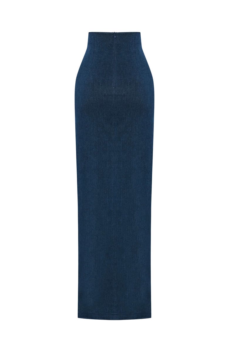Jendue US Whispers Denim Skirt - High-Waisted Maxi with Slit, Alternate, color, Deep Blue