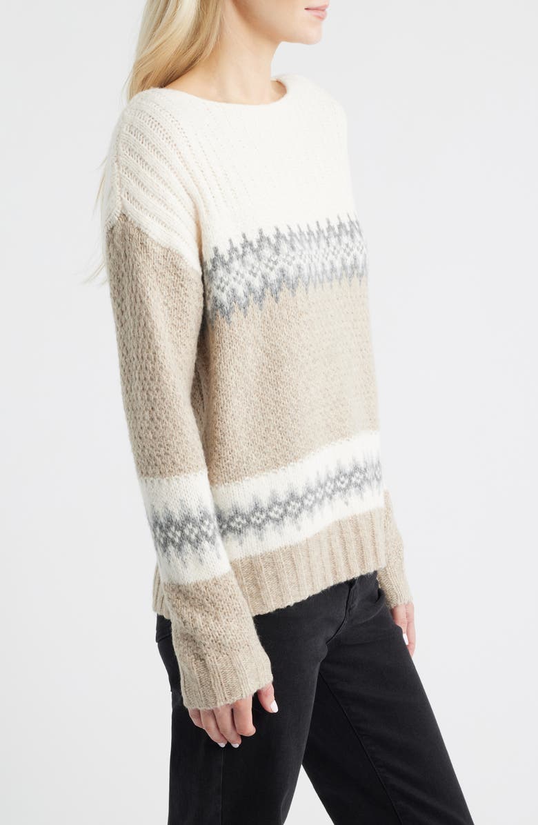 Lucky Brand Fair Isle Boat Neck Sweater, Alternate, color, Oat Milk