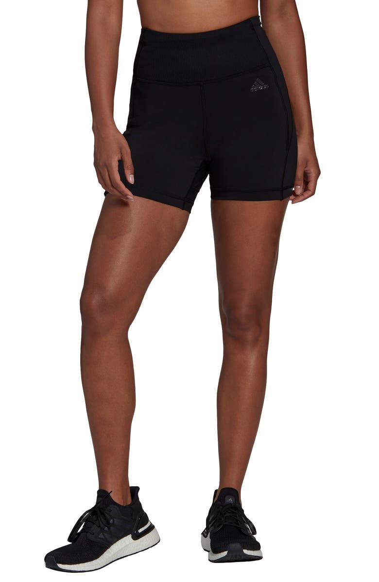 adidas Hyperglam Rib High Waist Training Shorts, Main, color, 