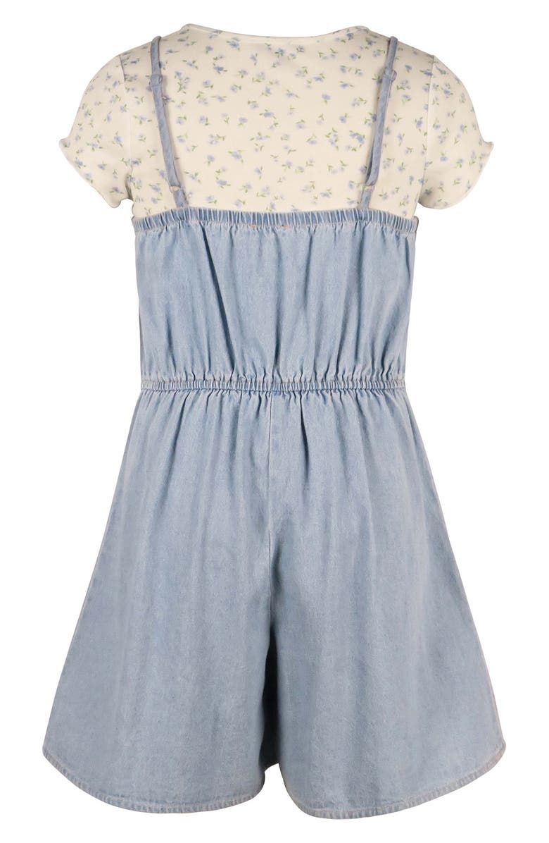 Zunie Kids' Floral Rib T-Shirt & Denim Romper Set, Alternate, color,