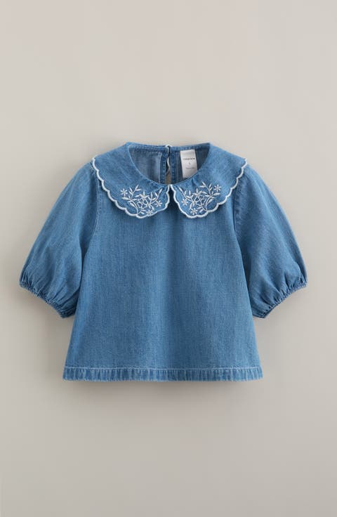 Kids' Scallop Collar Cotton Chambray Top (Toddler, Little Kid & Big Kid)