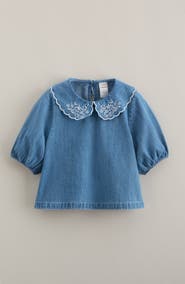 Nordstrom Kids' Scallop Collar Cotton Chambray Top