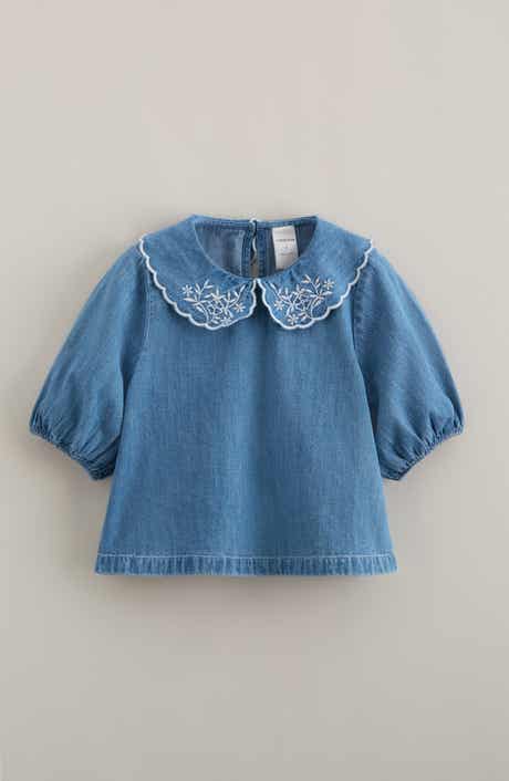 Kids' Scallop Collar Cotton Chambray Top