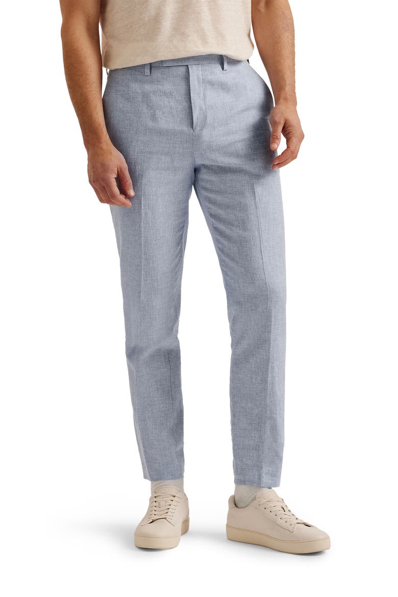 Damasks Slim Fit Flat Front Linen & Cotton Chinos, Main, color, LIGHT BLUE