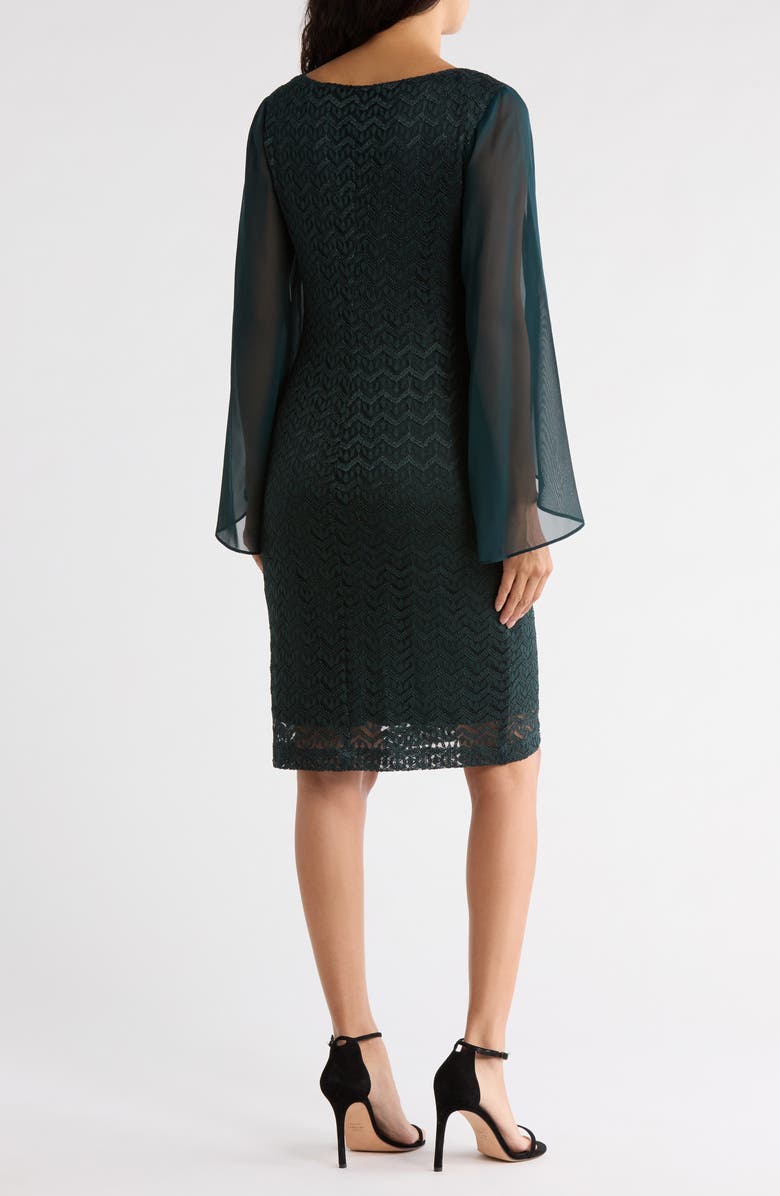 Connected Apparel Cape Sleeve Chevron Dress, Alternate, color, Hunter