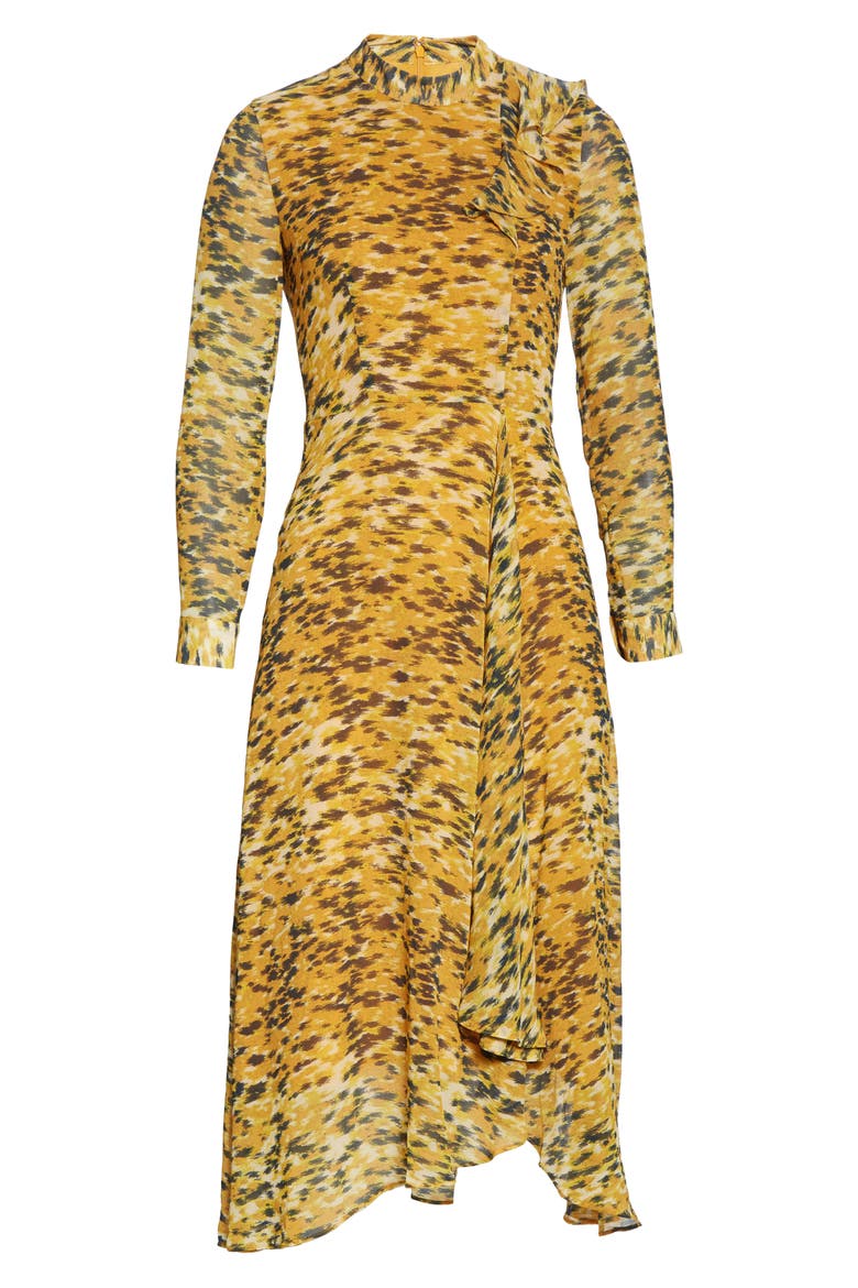 Ines Ikat Animal Print Long Sleeve Dress, Alternate, color, YELLOW/ MULTI