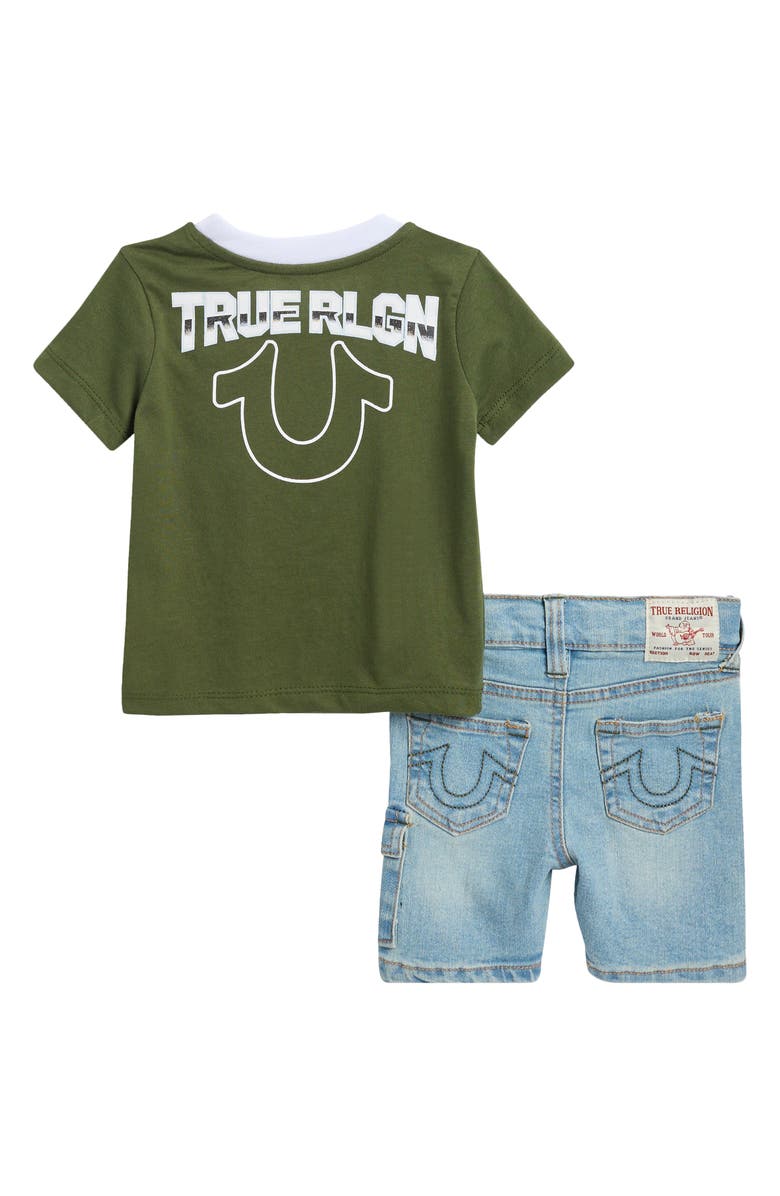 True Religion Ringer T-Shirt & Cargo Denim Shorts Set, Alternate, color, 