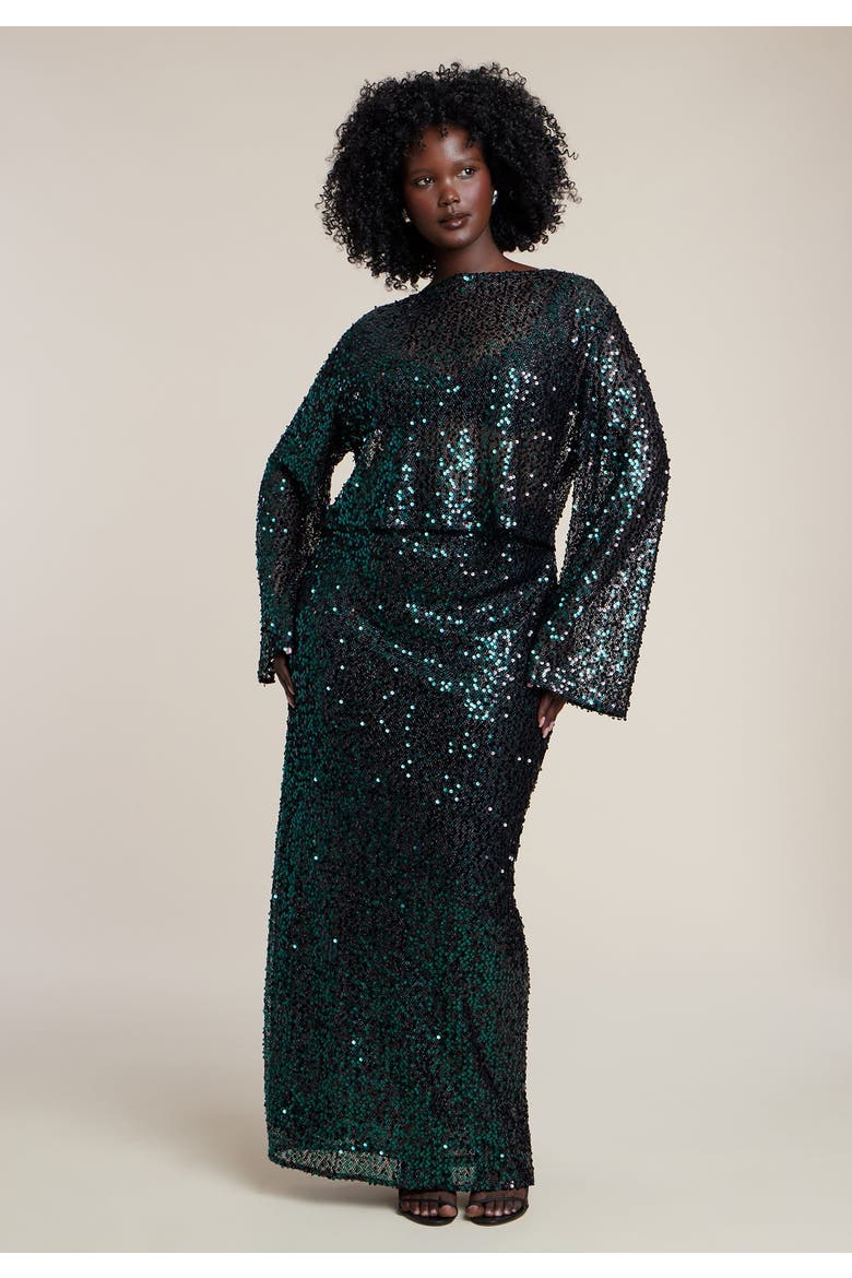 Boat Neck Sequin Crop Top, Alternate, color, FOREST BIOME