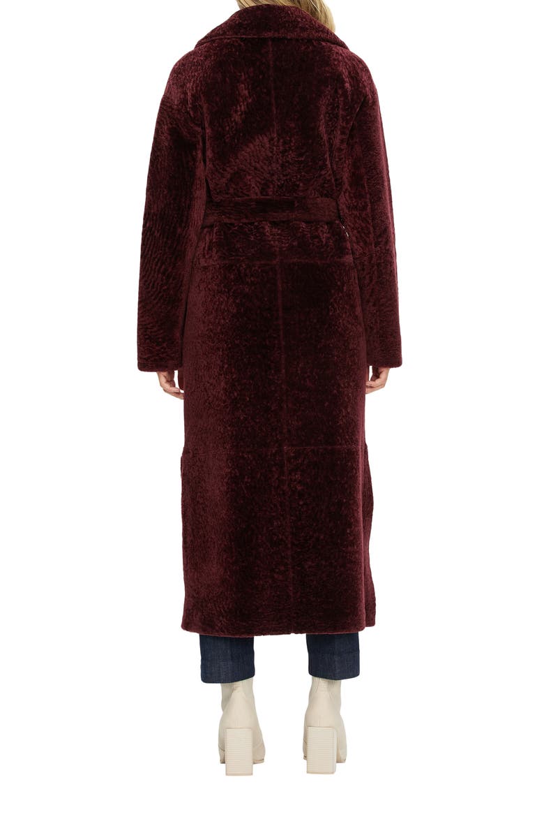 Reversible Textured Genuine Shearling Coat with Side Slits, Belt, Alternate, color, BURGUNDY/BLACK