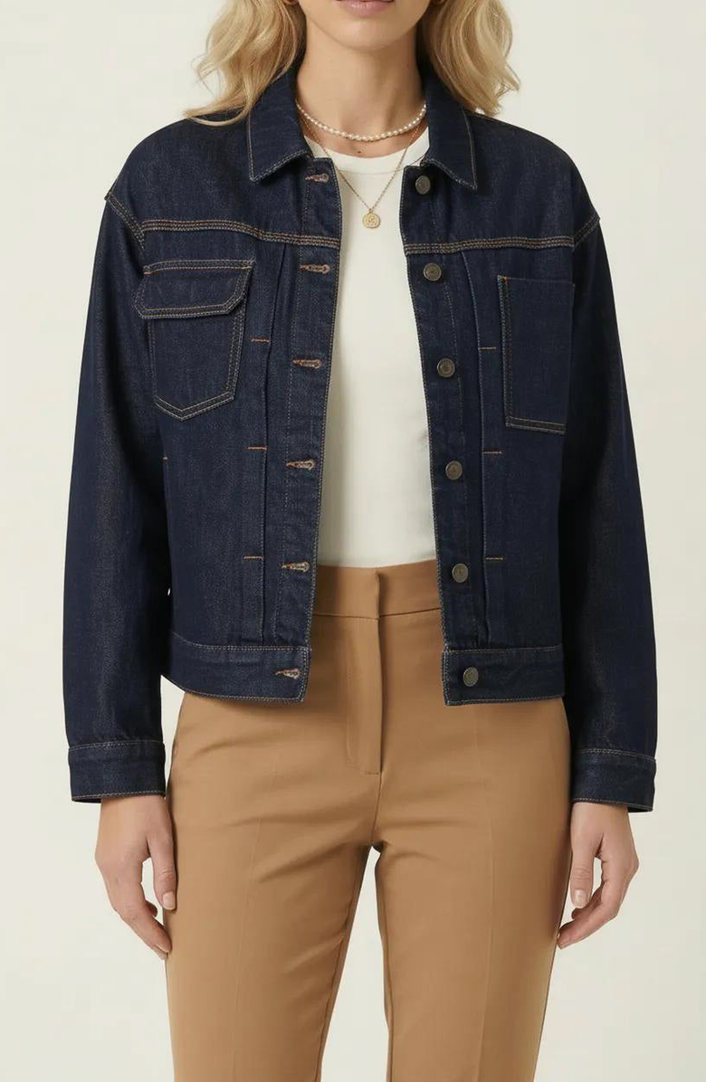 Modenaire Utility Patch Pocket Denim Jacket, Alternate, color, Dark Indigo