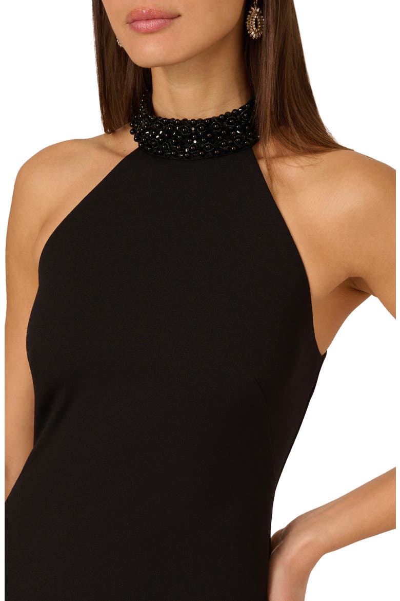 Beaded Neck Crepe Midi Sheath Dress, Alternate, color, BLACK