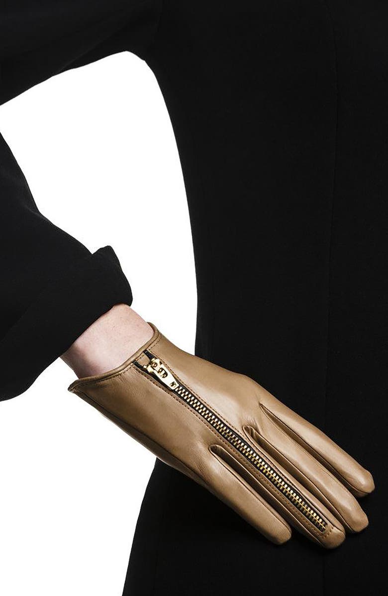 Paula Rowan Jacqueline Zip Detail Leather Gloves, Alternate, color,