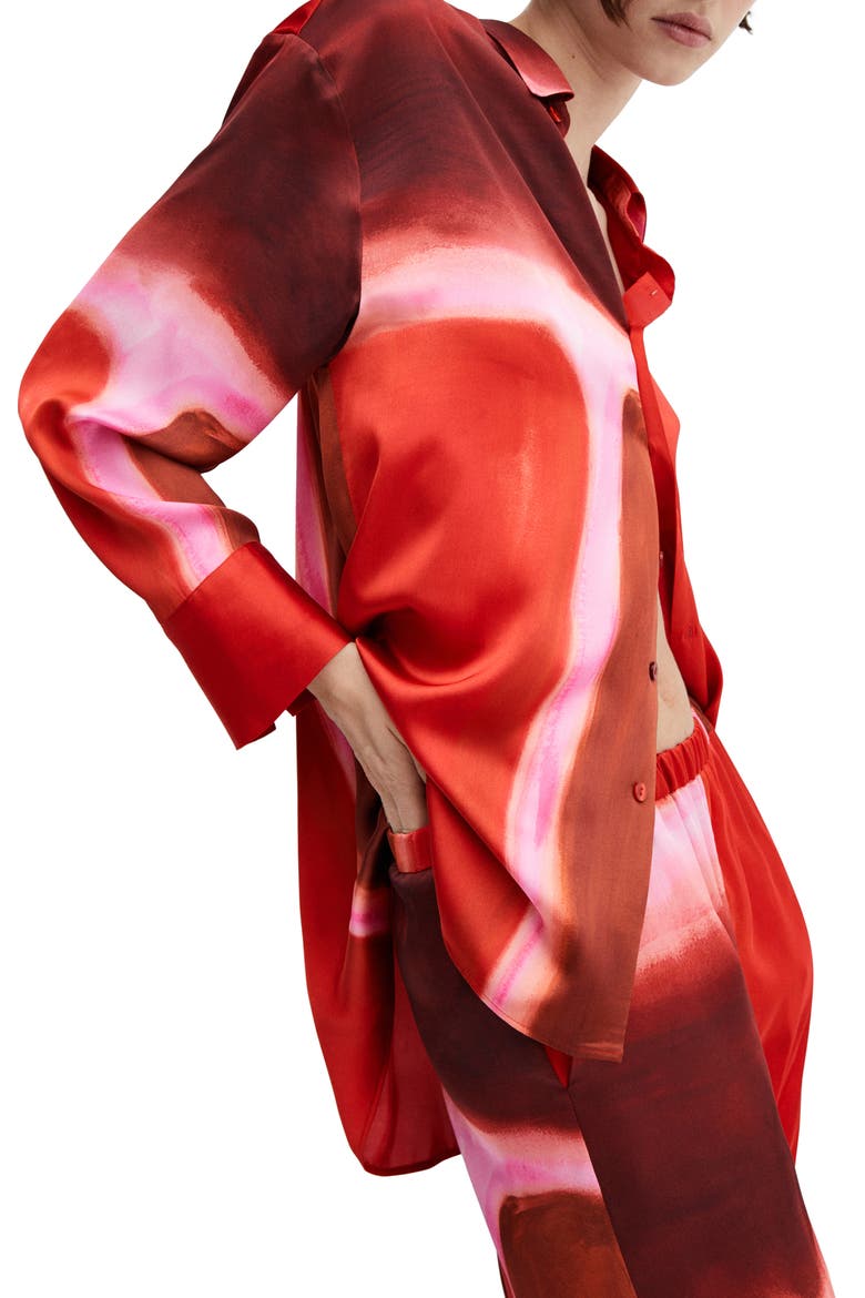 Rothko Print Satin Button-Up Shirt, Alternate, color, RED