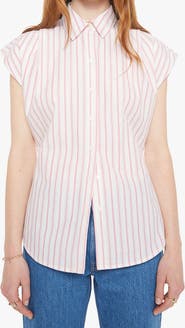 MOTHER The Cap Game Stripe Cotton Button-Up Shirt