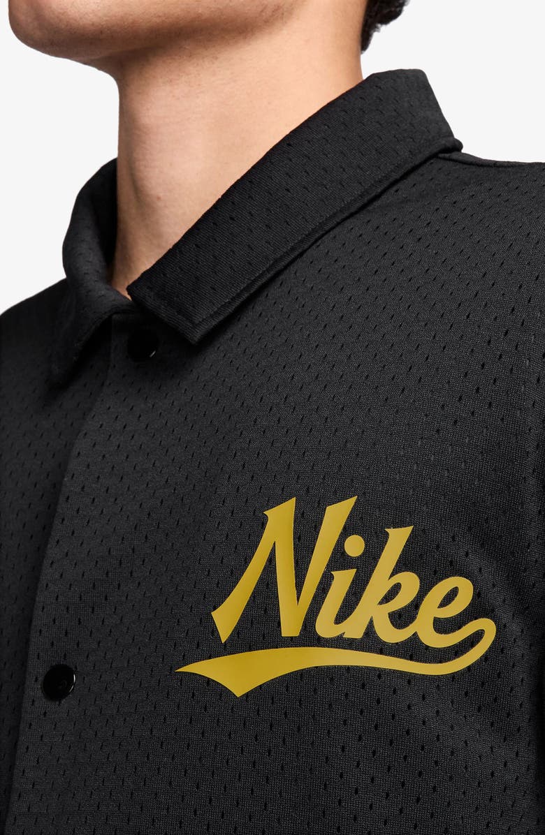 Nike Logo Detail Mesh Coach Jacket, Alternate, color, Black/ Saffron Quartz